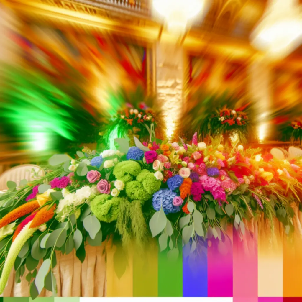 Kolorowa aranżacja kwiatowa na sali podczas uroczystości